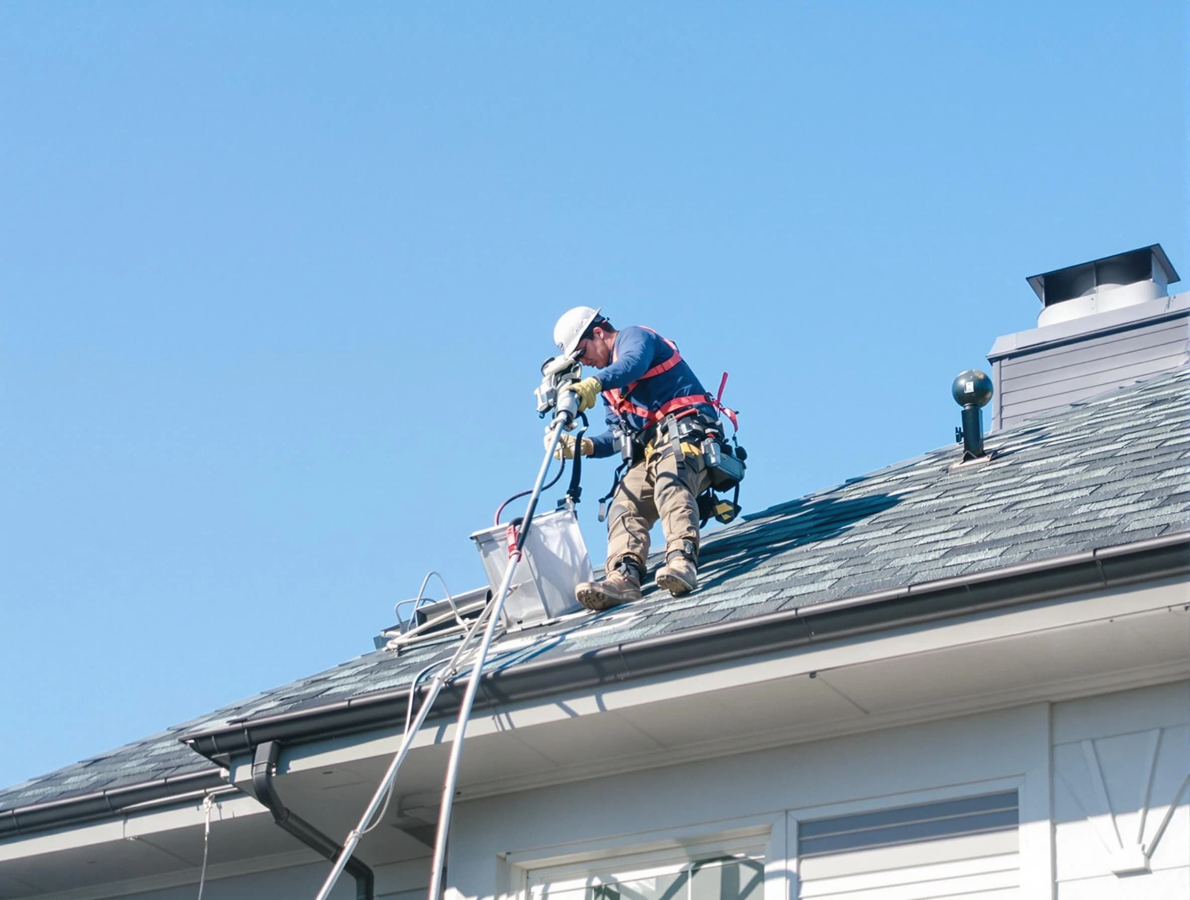 Eagle Mountain Dryer Vent Cleaning certified technician cleaning a roof-mounted dryer vent system in Eagle Mountain