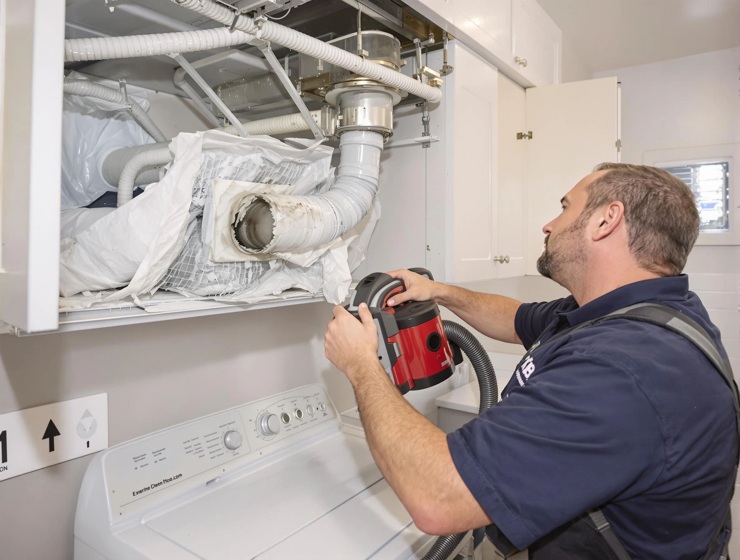 Eagle Mountain Dryer Vent Cleaning technician performing professional exhaust vent cleaning at a residential property in Eagle Mountain